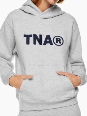 TNA Aritzia Light Gray Hoodie with Navy Logo